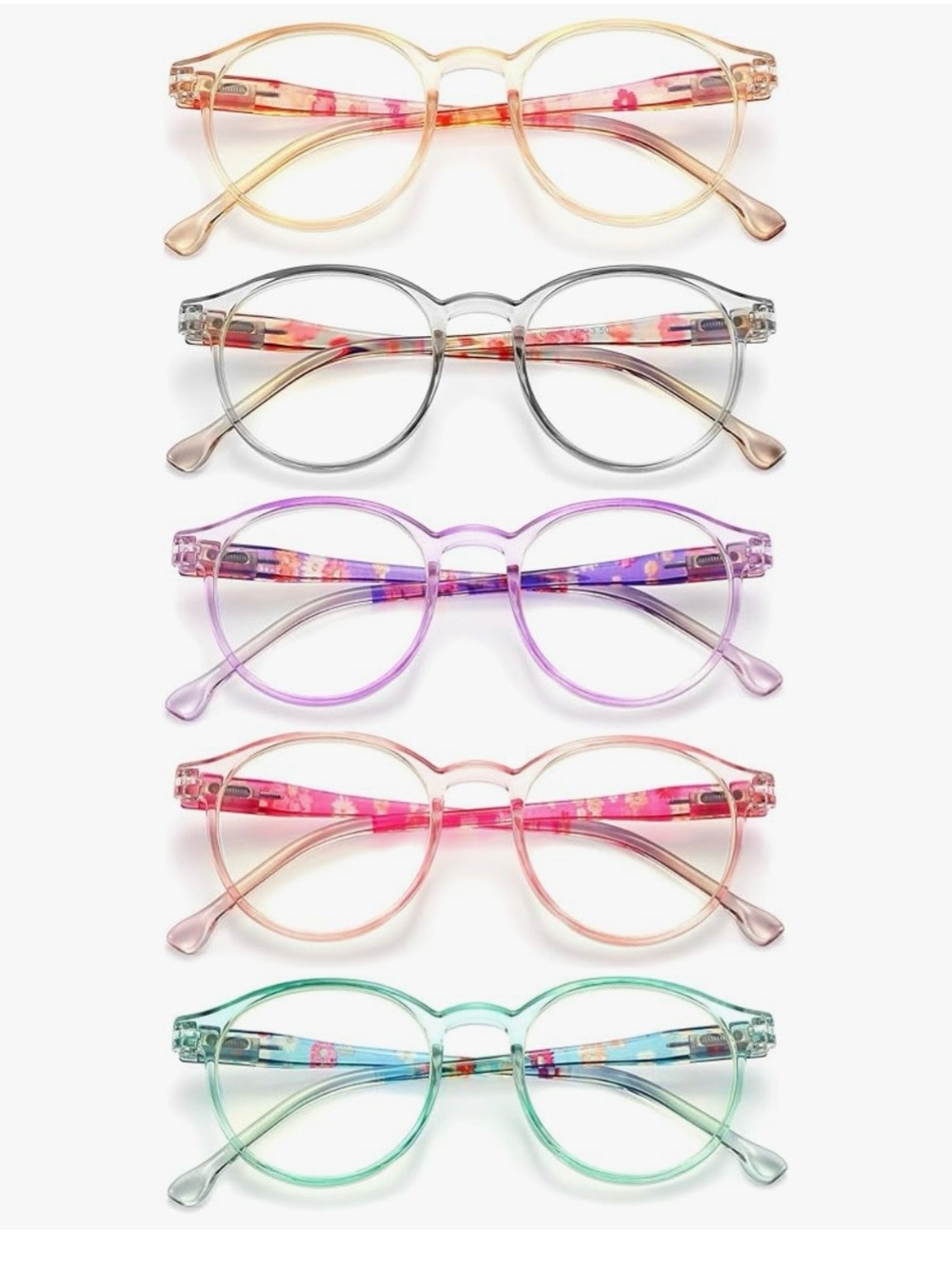 Set of 5 Round Clear Frame Glasses Blue Light Blocking 1.0x Magnifying Strength